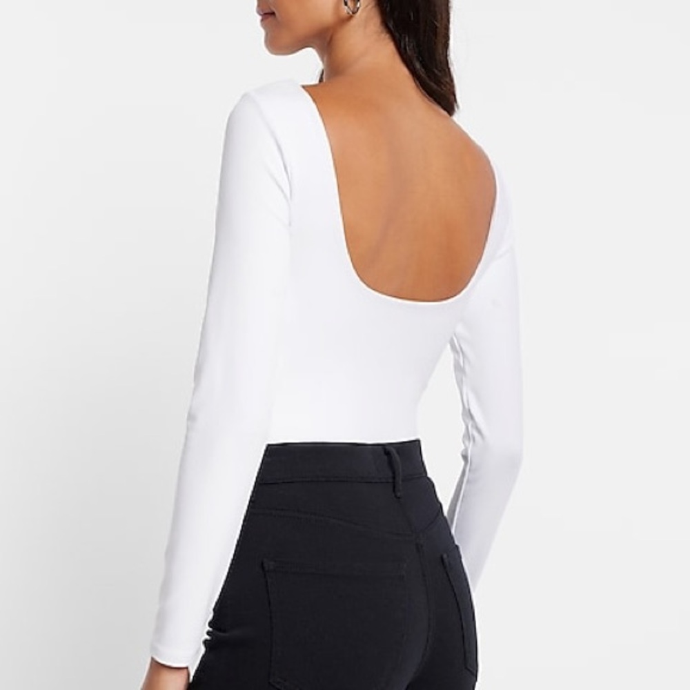 NWT Express Body Contour High Compression Long Sleeve Scoop Back Bodysuit, White